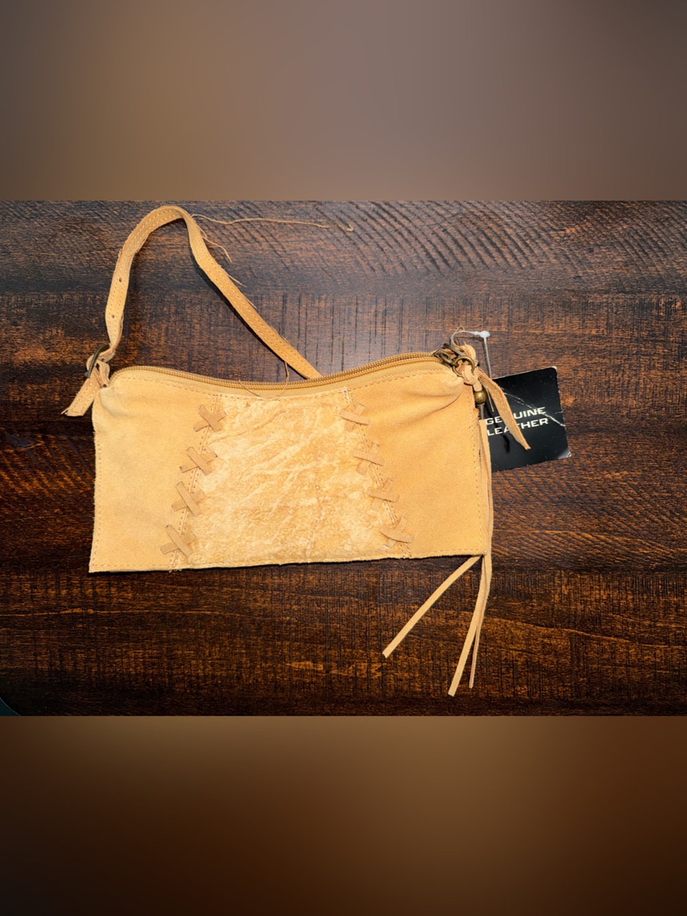 Genuine Leather Tan Suede Clutch